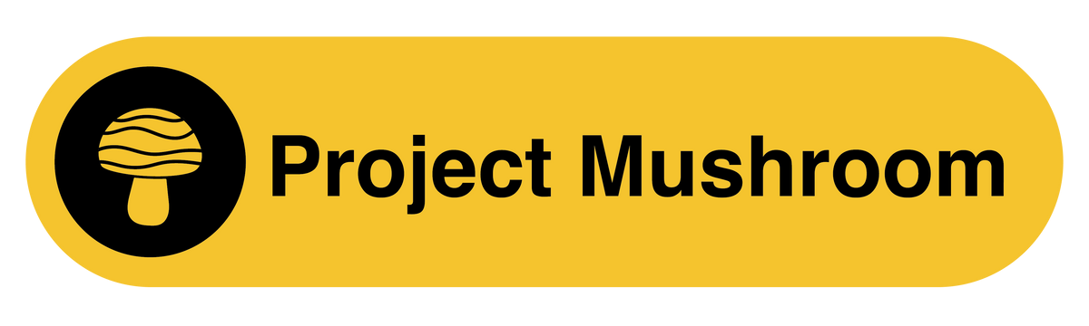 "Project Mushroom" in black text on a yellow background next to a yellow-and-black image of a mushroom.